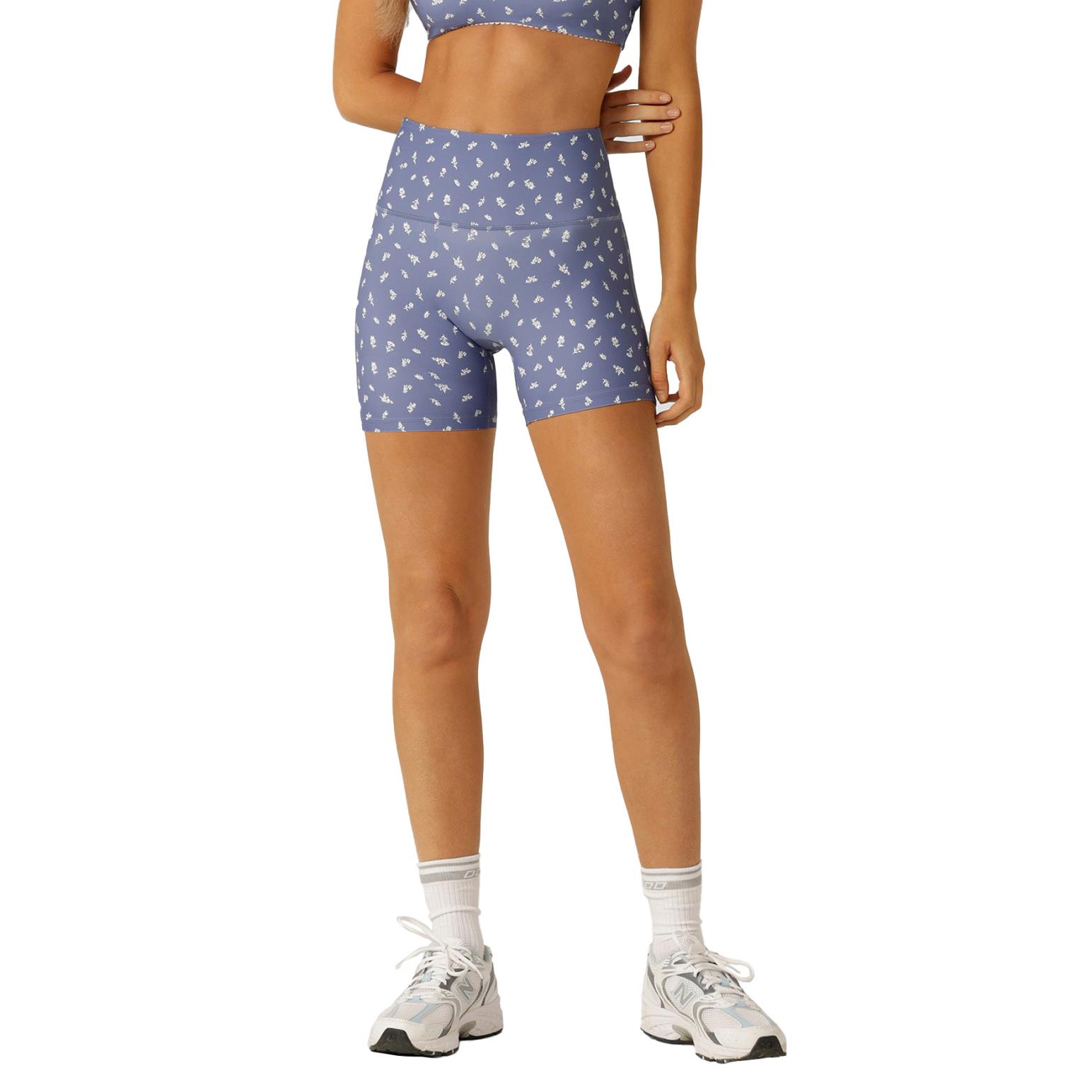 Lorna Jane Blue Fleur Hi Fold No Ride 12cm Bike Shorts